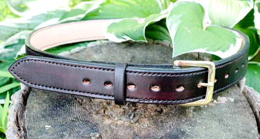 Custom Leather Gun Belt Brass Buckle Full Grain Cowhide, Made to order